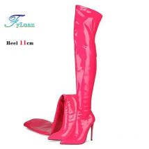 Sexy Zipper 11CM Über-die-Knie Frauen Stiefel Spitz Dünne Fersen Oberschenkel Hohe Stiefel Weibliche Herbst winter Tanz Schuhe Große Größe