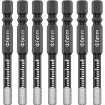 Set di 7 punte diamantate a secco da 6 mm, kit di punte per carotaggio brasate sotto vuoto, codolo esagonale a cambio rapido per marmo di piastrelle di granito in porcellanato