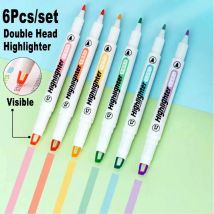 6-Farben-Set Textmarker, sichtbar, transparentes Fenster, schräge Spitze, Doppelkopf, 1 mm, 4 mm, Kunstmarker, Büro, Schule, Zeichnung, Graffiti
