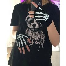 Neue Erwachsene Halloween Skeleton Schädel Halb Finger Leuchtende Punk Handschuhe Frauen Winter Warm Halten Gestrickte Schädel Fingerlose Schwarz Handschuh