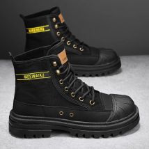 High-Top-Segeltuch-Herrenschuhe 2025, neue Modedesigner-Stiefeletten, hochwertige Outdoor-Arbeitsstiefel, Plattform-Motorradstiefeletten