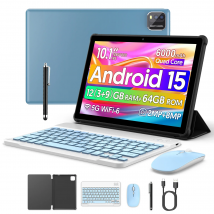 Tablet BAKEN da 10 pollici con slot per scheda SIM, Android 15, Wi-Fi, GPS, Bluetooth, archiviazione da 64 GB, doppi altoparlanti, porta USB-C