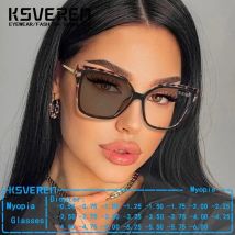 KSVEREN Large Frame Photochromic Myopia Glasses Women Retro Prescription Nearsighted Eyewear -0.5 -1.5 -2.0 -2.25 -4.5 To -6.0