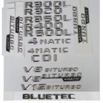 Chrome Silver Trunk 3D Letters Badge Emblems Sticker for Mercedes Benz R280 R300 R320 R350 R400 R500 R550 V8 BITURBO AMG 4MATIC