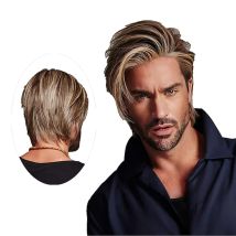HAIRJOY Männer braun gemischte Perücke kurze geschichtete Kunsthaar für männliche Cosplay Anime Halloween Perücke