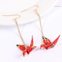 1 Paar Blings Vogelkraniche, Papierohrringe, roter romantischer Kranich-Anhänger, trendiger Schmuck für Damen-Accessoires
