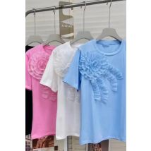 Blumen-Stickerei Kurzarm-Baumwoll-T-Shirt Jugendliche Damenkleidung T-Shirts für Frauen Sommer-Tops Tees Damenmode Verkauf