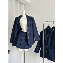 Zweiteiliger Damenanzug Vintage Langarm Blazer Mäntel mit A-Linie Miniröcken Vintage Y2k Röcke Sets Elegante 2000er Jahre Kleidung 2024