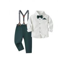 Boys Party Pants Sets 2025 New Long Sleeve Shirt Overalls Set Fashion Printed Gentleman Suit Boy Handsome Pretty Trousers Suits