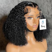 200 Density Deep Wave 13x4 Lace Front Human Hair Wigs Brazilian 100% Human Hair Pre Plucked Kinky Curly Short Bob Wigs For Women