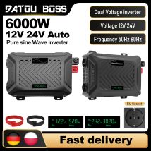 DATOUBOSS Dual-Spannungs-Wechselrichter mit reiner Sinuswelle, 1500 W, 12 V, 3000 W, 24 V auf 230 V AC-Stromrichter für den Heimgebrauch in Solarautos