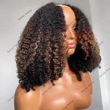 Afro verworrene lockige u Teil Perücken ombre braun unverarbeitet 100% menschliches Haar Highlight federnde lockige v Teil Perücke 1x4 geformte volle Ende