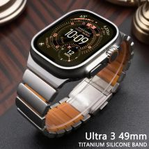 Titanium Fluororubber Strap for Apple Watch Ultra 3 2 1 49mm 10 11 46mm Magnetic Buckle Band for Iwatch 9 8 7 45mm 6 5 SE 3 44mm