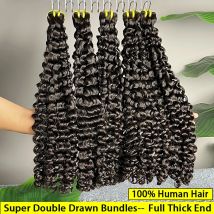 Super Double Drawn Deep Curly Echthaar-Bündel, vietnamesisches Haar, unverarbeitet, roh, Virgin Extensions für Frauen, natürliches Schwarz # 1B