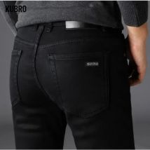 Männer Klassische Erweiterte Mode Marke Jeans Jean Homme Mann Weiche Stretch Schwarz Biker Masculino Denim Hosen Herren Hosen Overalls