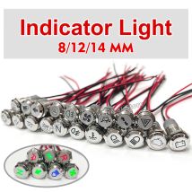 8/12/14MM impermeabile simbolo LED indicatore luce 12V 24V argento indicatore metallo girare segnale pilota luce con filo auto dashboard