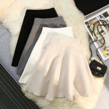 Autumn Winter Sexy Knitted Short Mini Skirt Women Elastic High Waist A-Line Party Club Umbrella Tutu Skirt Black Grey