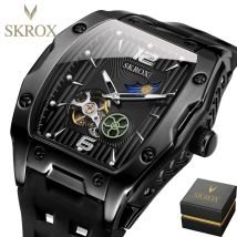 SKROX Designer Luxury Moon Phase Toubillon Automatic Movement Mechanical Clock High Quality Waterproof Silicone Men's Watches
