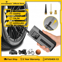 HYVOHEX C2 Compressore d'aria portatile per auto senza fili Ciclo di lavoro al 100% 4000mAh Luce a LED Pompa di gonfiaggio per pneumatici Auto Moto Biciclette