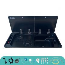 RV Cooktop-Sink Combos 2-Burner Gas Stove with SUS Sink and Tempered Glass Cover, for Marine Boats Campers