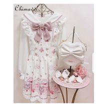 Liz Dress Mine Sweet Printed Afternoon Tea Dress Suit Mass Production Navy Neck Dresses and Bottom Skirt Lolita Two Piece Set