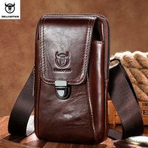 BULLCAPTAIN  Genuine Leather Vintage Waist Packs Men Travel Fanny Pack Belt Bum shoulder Bag Waist Bag Mobile Phone Pouch