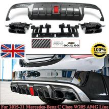 C63/C63S/C43 4-drzwiowy tylny dyfuzor sedana z końcówkami wydechu do Mercedes Benz C class W205 2015-2021 Carbon Look