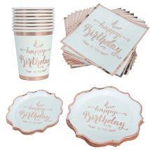 Roségold „Happy Birthday Party“, Einweggeschirr, Roségold, Pappteller, Tassen, Serviette, Damen, 18, 21, 30, 40. Geburtstag, Party-Dekoration