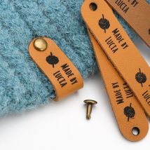 Leather Labels,Custom Logo, Labels For Rivets - Knitting Tags,Genuine Leather, Custom Crochet Label, Set Of 25 Pcs, D502