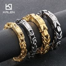 KALEN Edelstahl byzantinisches Kettenarmband und Halskette für Männer Punk Heavy Statement Choker Chunky Armreif Goldfarbener Schmuck