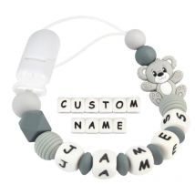 Custom Name Baby Pacifier Chain Clip with Bear Charm
