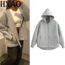 HXAO Capispalla da donna grigio Bomber Varsity Jacket Coat 2024 Primavera Autunno Moda donna Casual Manica lunga Giacche nere