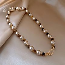 Maillard natürliche Tigerauge-Champagner-Perlen-Perlen-Halskette für 2024, Modeschmuck, Damen-Sexy-Pullover-Kette, Hals-Accessoires