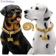 Robustes Gold-Hundehalsband aus Edelstahl, Kubanische Gliederkette, 14mm Breite, Metall-Haustier-Halskette für Kleine, Mittlere und Große Hunde