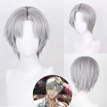 Kurze graue gerade synthetische Perücke Mittelteil Männer hitzebeständige flauschige Anime Cosplay Perücke für die tägliche Party