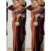 Elegantes muslimisches Samtkleid für Damen, plissiert, afrikanische Indien, islamische Kleidung, Maxikleid, Jubah, lange Robe, Abaya, marokkanisches Kaftan-Kleid