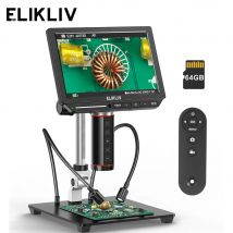 Elikliv EM4K-AF Microscopio digitale 4K Messa a fuoco automatica 2000x 8" Microscopio per saldatura HDMI per riparazioni elettroniche con supporto da 10" Scheda 64G