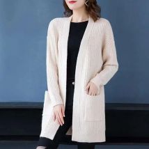 Neue Gestrickte Hemd Casual Langarm Lose Medium Länge Outwear Pullover Mantel Frauen Mode Herbst Strickwaren Strickjacke Mujer