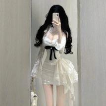 Mode Süße Off Schulter Spitze Langarm Tops Mujer Sommer Neue Vestidos De Mujer Y2k Schlanke Taille, Figurbetontes Kleid für Frauen