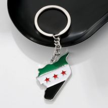 YILUOCD Edelstahl Syrien Karte Flagge Anhänger Schlüsselbund Mode Syrische Karte Schlüsselring für Frauen Männer Kette Schmuck Geschenk
