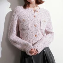 Lässige einreihige Frauen Pullover Strickjacke fallen neue O-Ausschnitt Tasche lose warme kurze Pullover Mantel Büro Winter festen Strick mantel