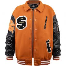 Herren Vintage Umlegekragen Bomberjacke Lose Buchstaben Stickerei Mantel Motorradjacke Herbst/Winter Varsity Baseballjacke