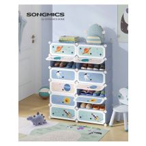 SONGMICS libreria per bambini a 12 cubi: armadio modulare con ante. Scaffalature in plastica per vestiti, scarpe, giocattoli. 31x81x106 cm.