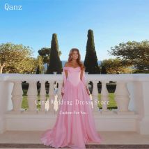Qanz bescheidene Kleider, luxuriöse Abendkleider, schulterfrei, rosa Organza, Party-Abschlussballkleid, lang, A-Linie, Robes de Soirée, individuell gestaltet