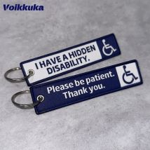 1Pc/2Pcs/3Pcs Set Sale I HAVE A HIDDEN DISABILITY Both Sides Embroidery Keychain Motorcycle Tag Key Accessories