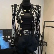 Frühling Herbst Schwarz Strickwaren Mode Pullover Tops Frauen Kurzen Mantel Neue Einreiher Pullover Strickjacke Jacken Weibliche