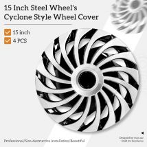 Coprimozzi stile ciclone da 15 pollici Coprimozzi neri e argento per auto Set di 4 coprimozzi per Honda Volkswagen, Chevy, Mazda, Dodge