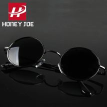 Retro Vintage Runde Polarisierte Sonnenbrille Männer Marke Designer Sonnenbrille Frauen Legierung Metall Rahmen Schwarz Objektiv Brillen Fahren UV400