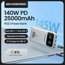 MOVESPEED M25Pro 140W Power Bank Carica rapida 145W Max 25000mAh Batteria esterna PD3.1 Powerbank per iPhone MacBook Lenovo Laptop