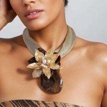 Statement Retro Beads Necklace Big Flower Pendant for Women Girl Wedding Party Jewelry